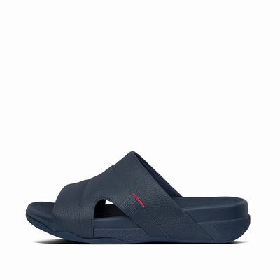 Fitflop Men's FREEWAY Leather Pool Slides Sandals - Navy, EF6187092